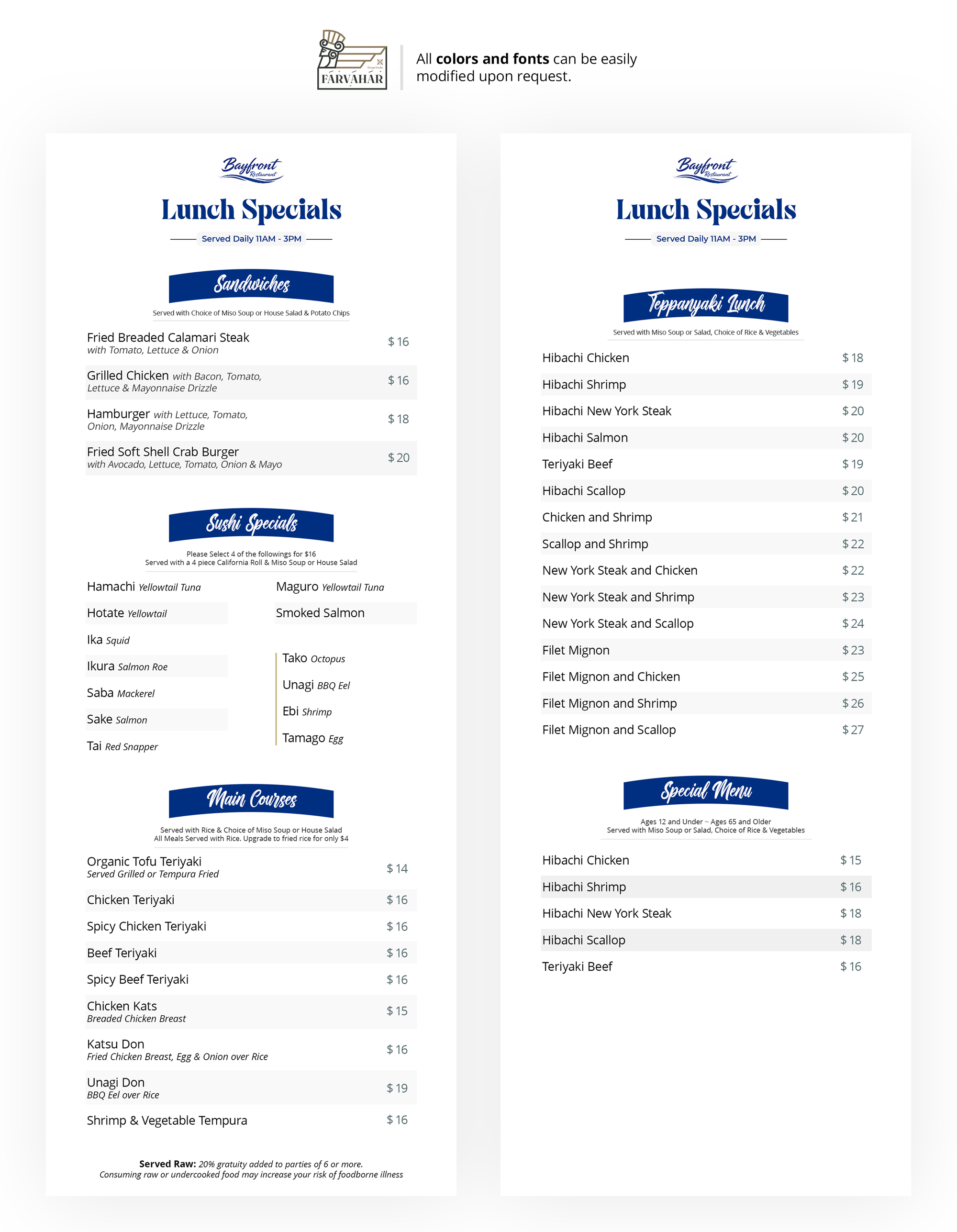 Menu Design by Farvahar Design Studio for this project | Design #37094061