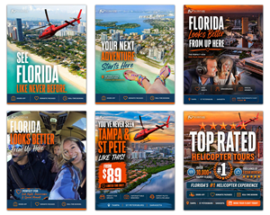 (6) High-Impact Facebook/Instagram Meta Ads Stills for flyVENTURE Helicopter Tours