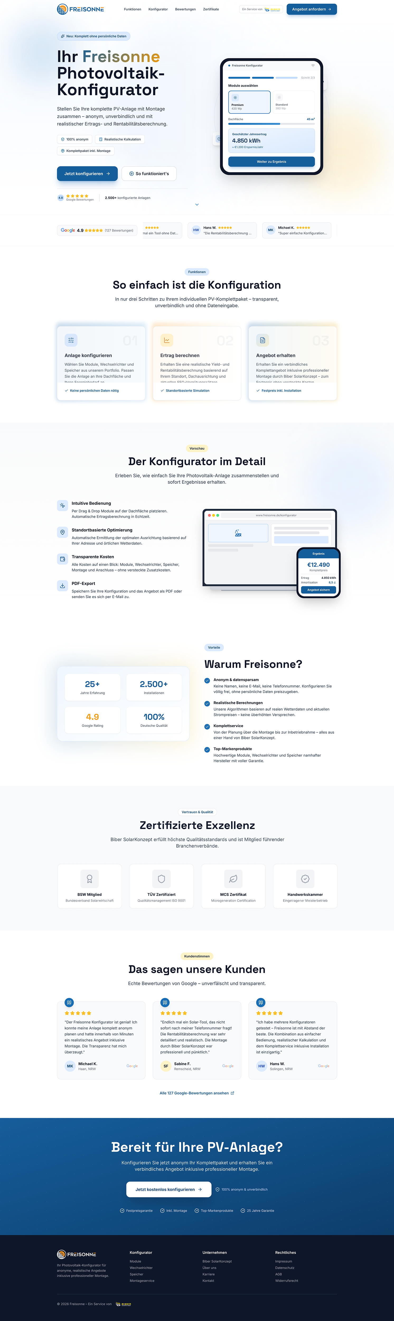 Landing Page Design by Amer Flihan (RBD) for BIBER SolarKonzept GmbH | Design #37231082