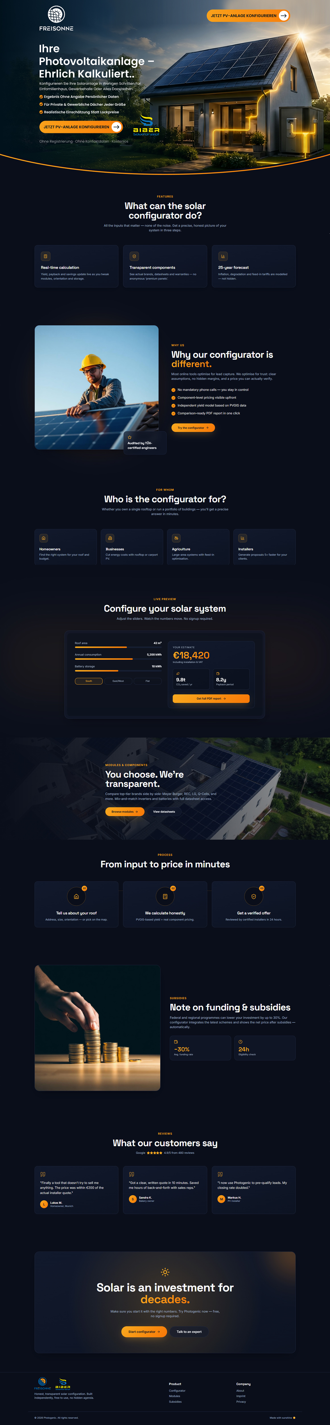 Landing Page Design by Sbss for BIBER SolarKonzept GmbH | Design #37231600