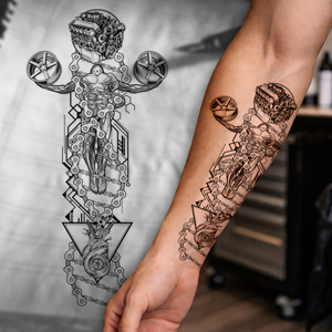 Tattoo Design, Fine Line Geometric, Motorsport Theme