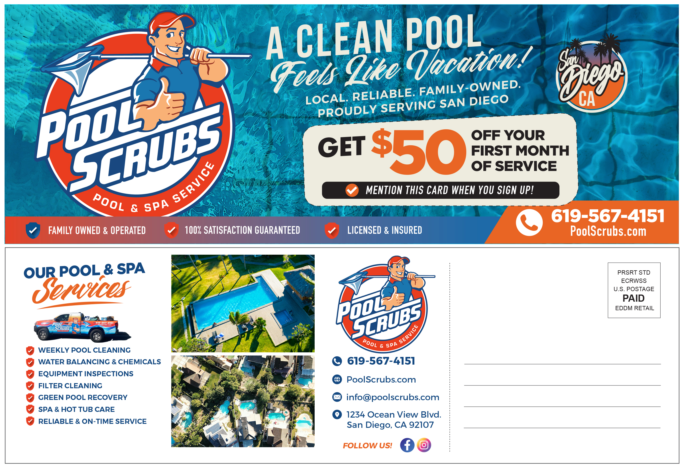 Postcard Design by Eightone 3 for Pool Scrubs | Design #37389663