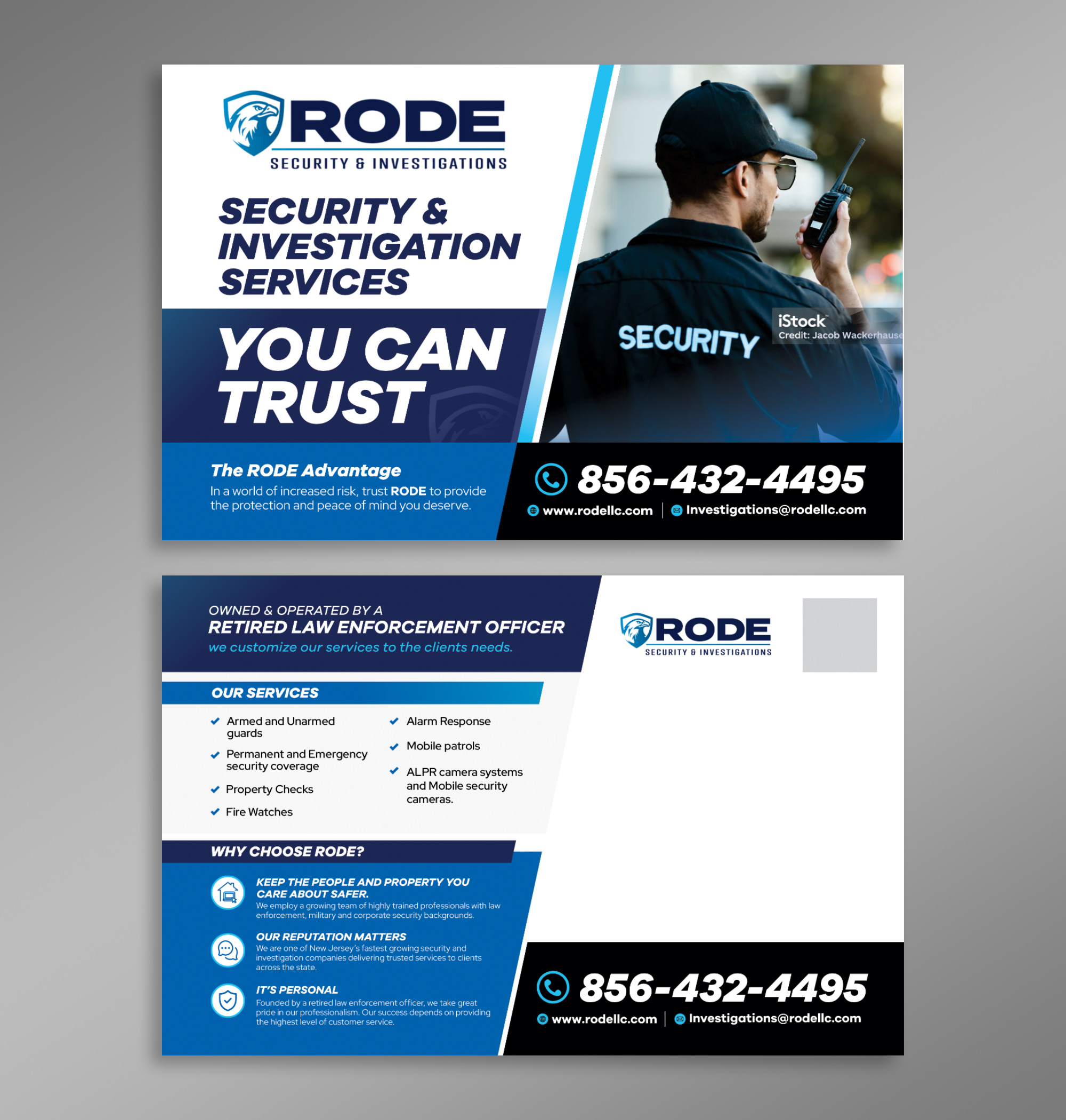 Postcard Design by Dzhafir for Rode Investigations & Security LLC | Design #37509233