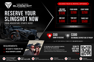 Flyer Design by Blue Sparrow for Houston Slingshot Rental | Design: #37577245