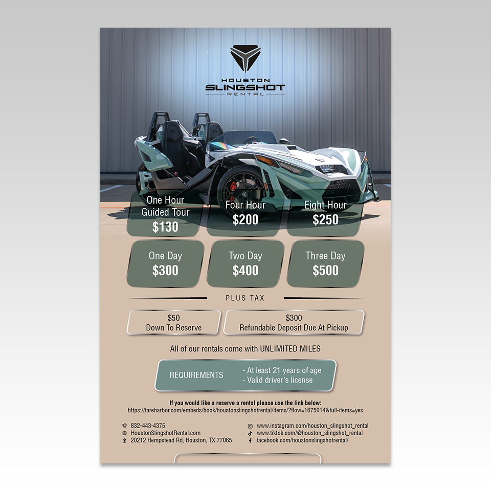 Flyer Design by YourLogoMaster for Houston Slingshot Rental | Design #37578113