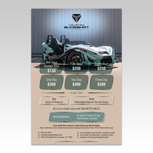 Flyer Design by YourLogoMaster for Houston Slingshot Rental | Design: #37578113