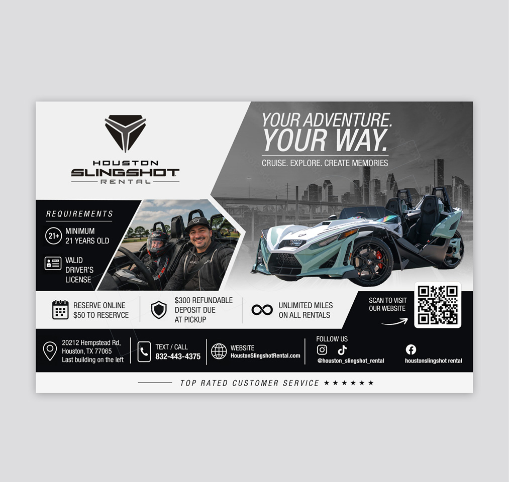 Flyer Design by DA. for Houston Slingshot Rental | Design #37585519