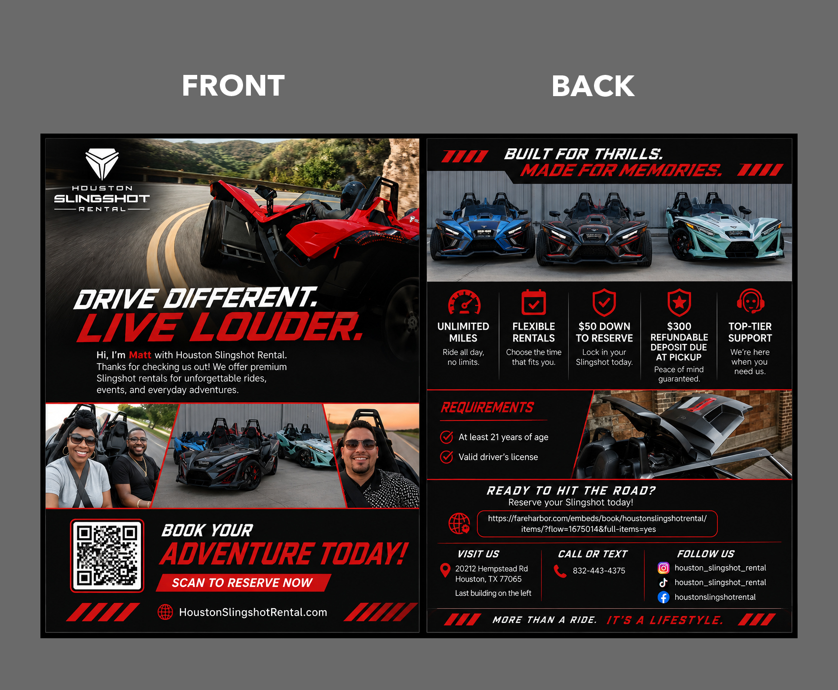 Flyer Design by partha 4 for Houston Slingshot Rental | Design #37592348