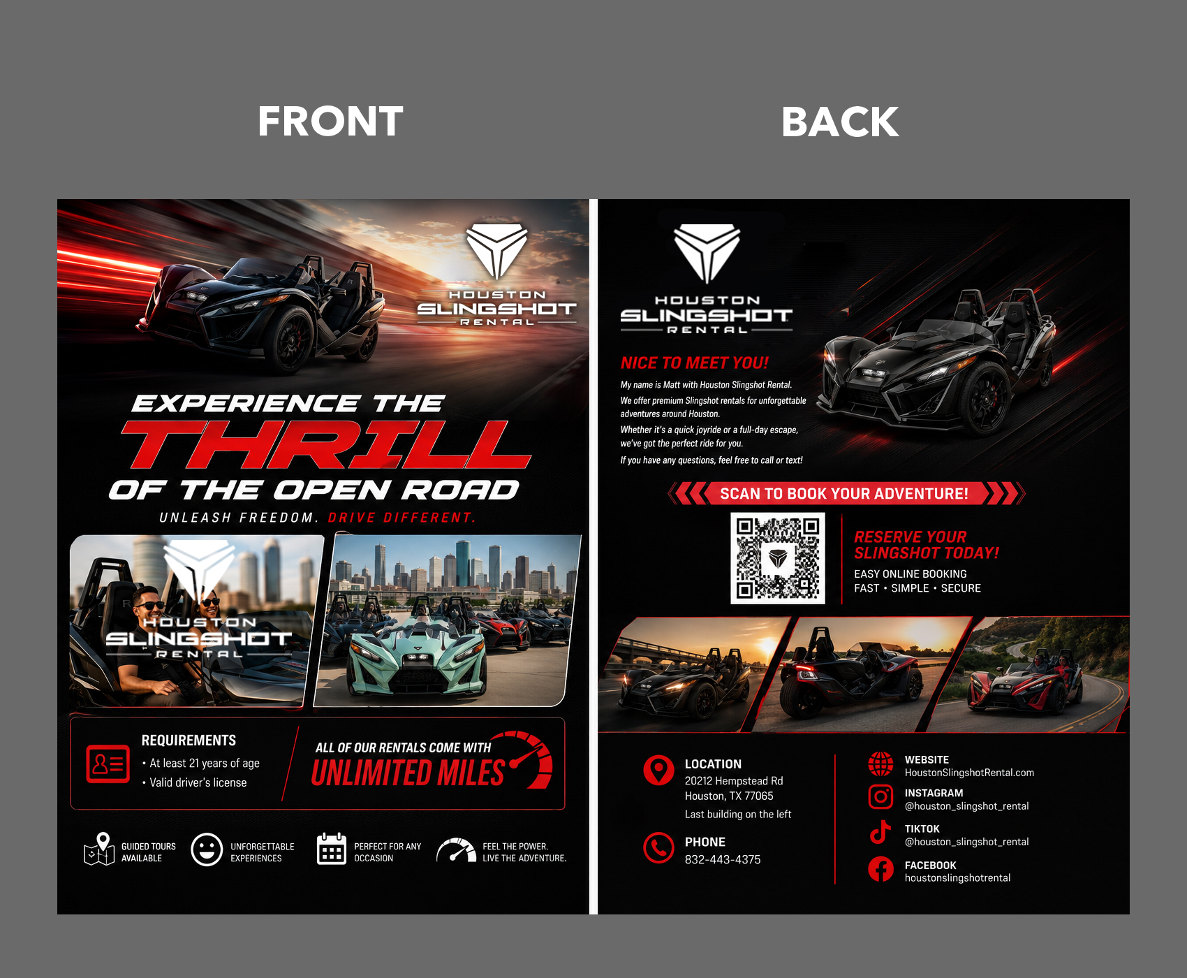 Flyer Design by partha 4 for Houston Slingshot Rental | Design #37592359