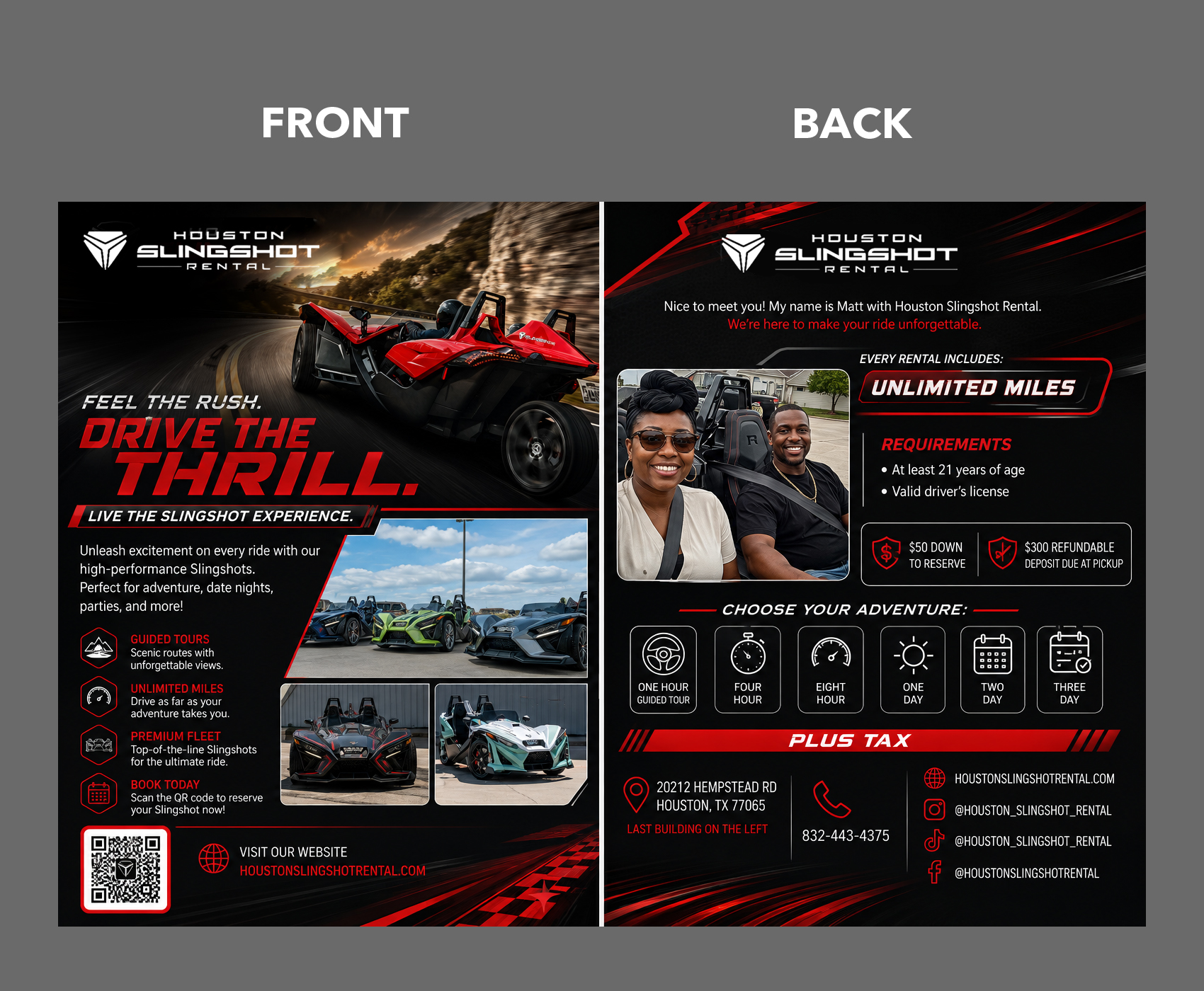 Flyer Design by partha 4 for Houston Slingshot Rental | Design #37592366