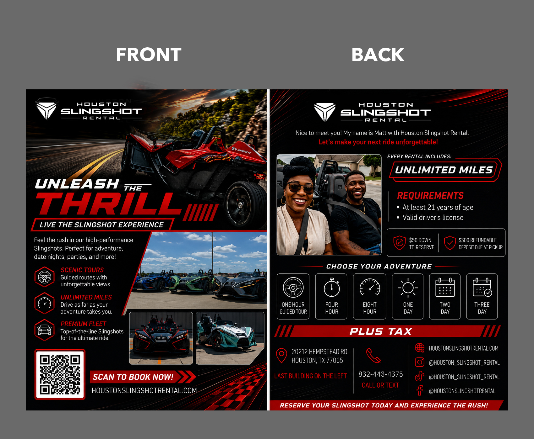 Flyer Design by partha 4 for Houston Slingshot Rental | Design #37592367