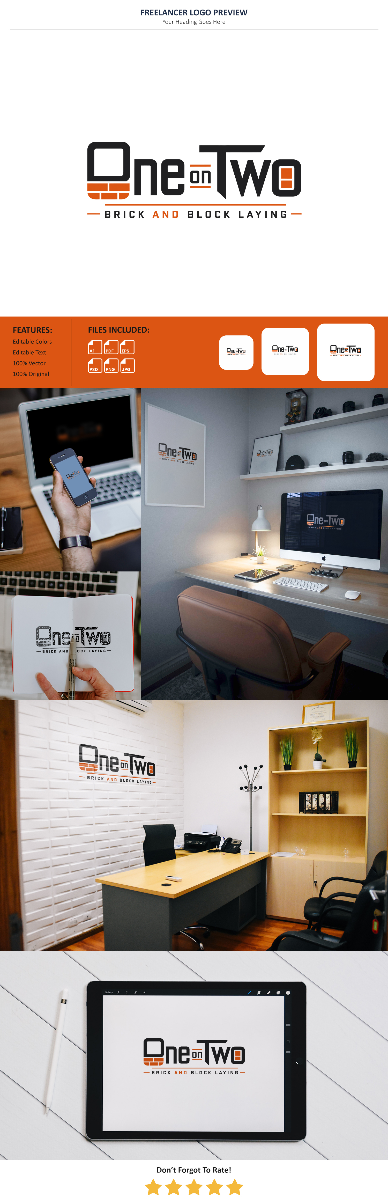 Logo Design by Pixel Signature for One on Two Brick and Block Laying | Design #37591864
