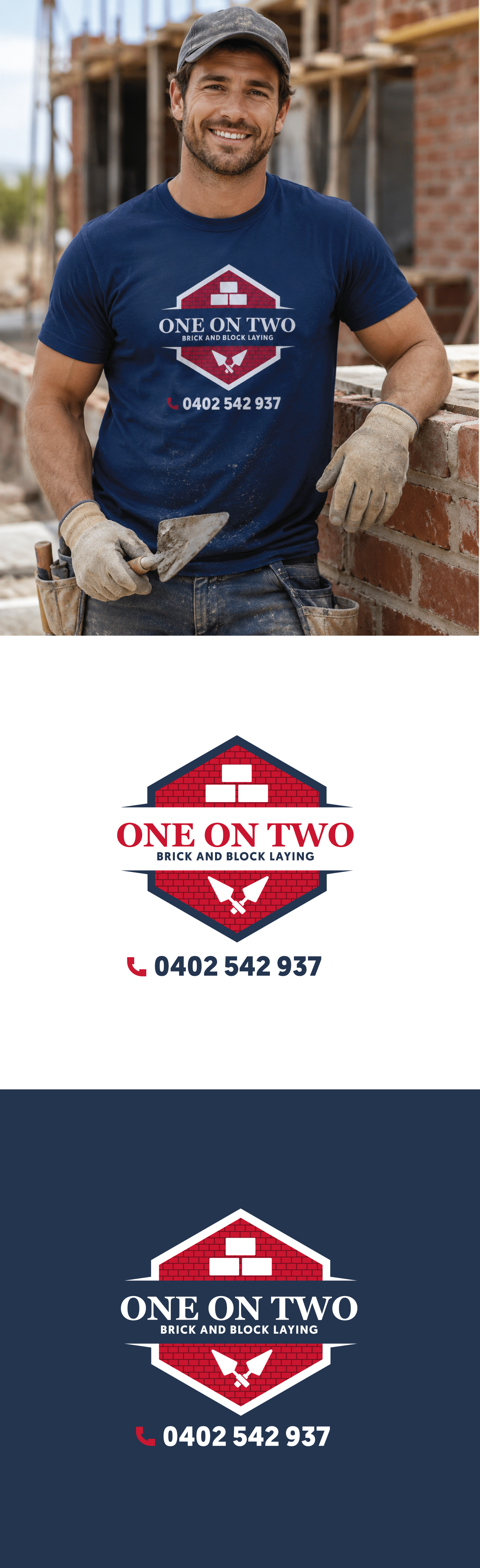 Logo Design by saurov for One on Two Brick and Block Laying | Design #37583868