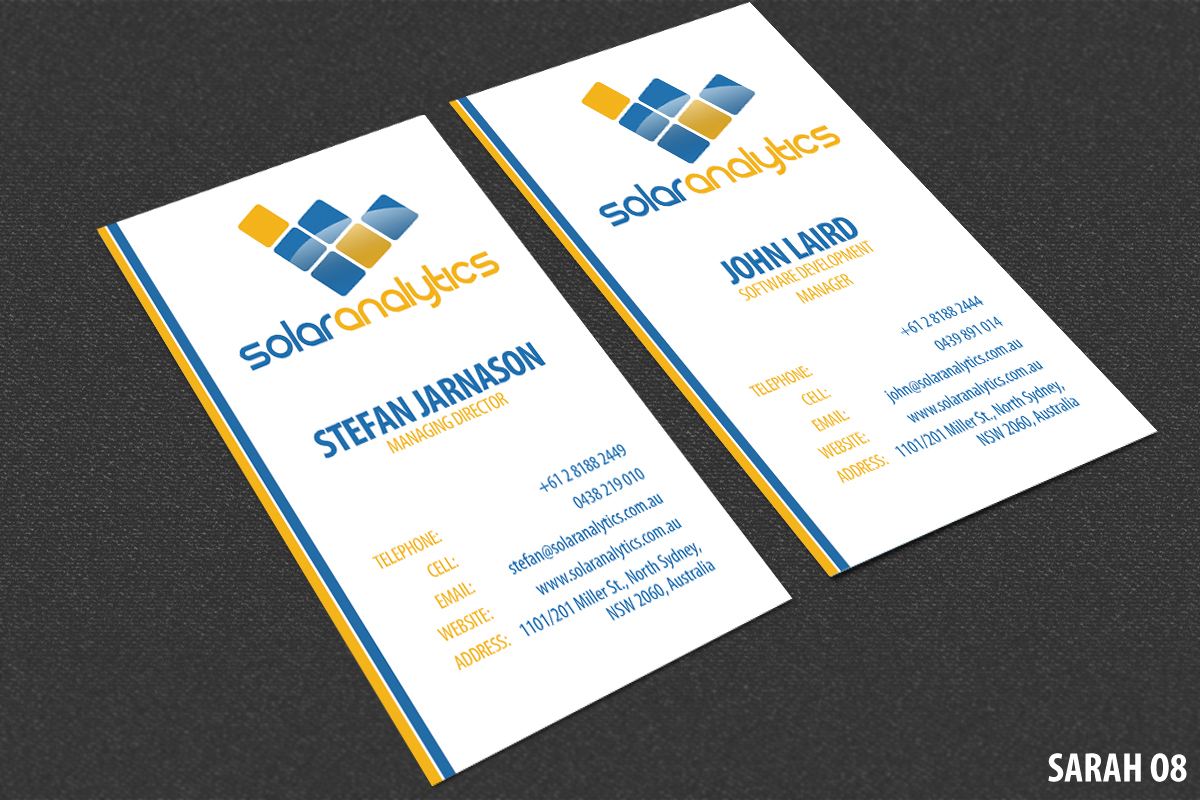 Business Card Design by Sarah Haroon for Solar Analytics | Design #3122385