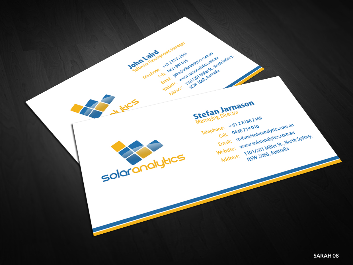 Business Card Design by Sarah Haroon for Solar Analytics | Design #3126438