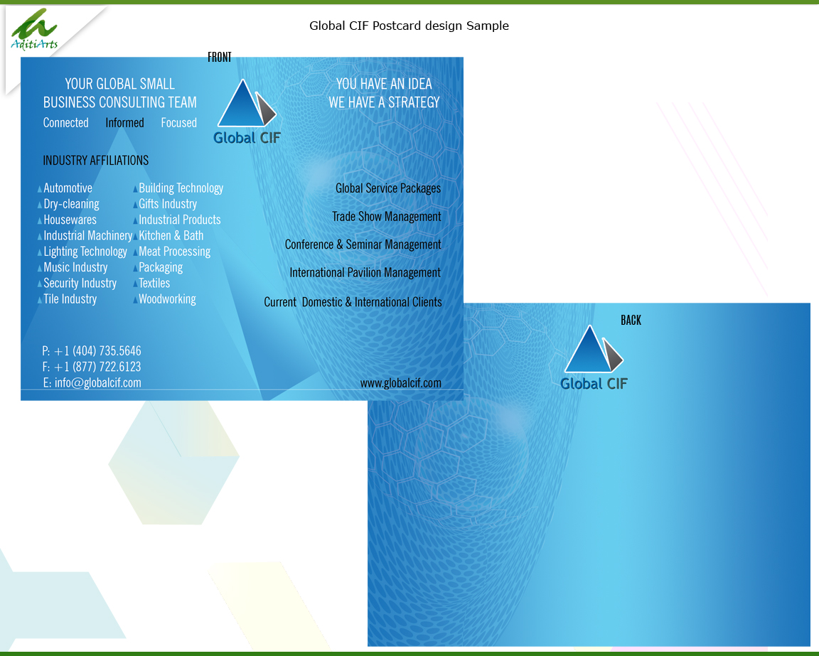 Postcard Design by AditiArts for Global CIF, LLC | Design #3226841