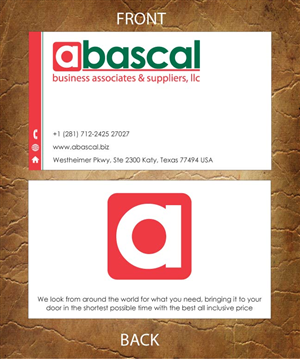 Business Card Design by Sandy1155 for Abascal Business Associates & Suppliers, LLC | Design: #3186846