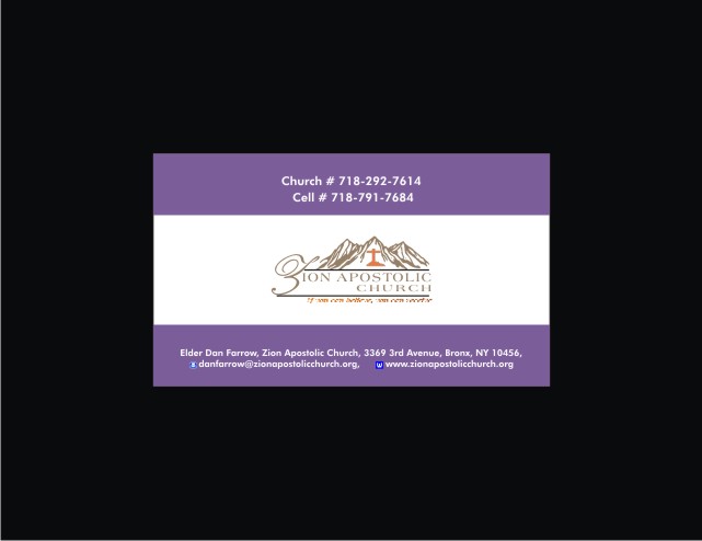 Business Card Design by javeddesigner322 for Zion Apstolic Church, Inc. | Design #3208126