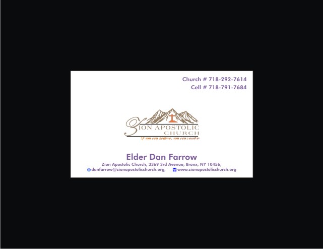 Business Card Design by javeddesigner322 for Zion Apstolic Church, Inc. | Design #3208132