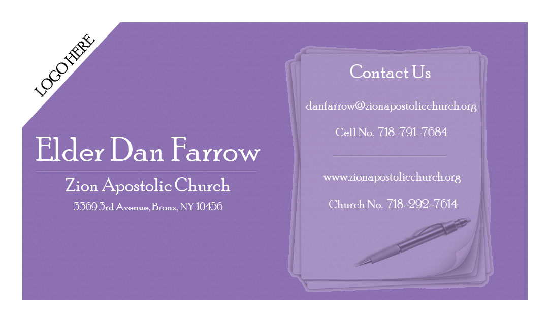 Business Card Design by ana1 for Zion Apstolic Church, Inc. | Design #3207798