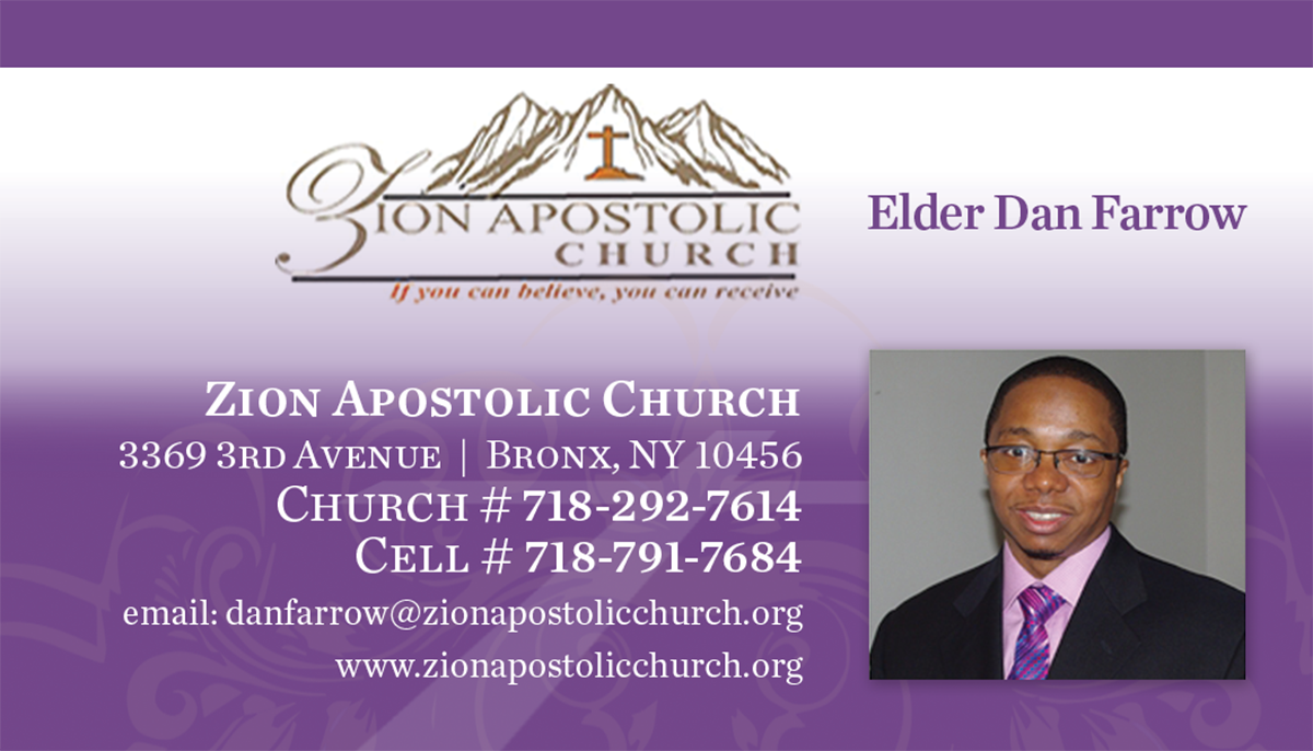 Diseño de Tarjeta de Presentación por iD_intelligentDesign para Zion Apstolic Church, Inc. | Diseño #3202809