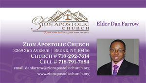 Diseño de Tarjeta de Presentación por iD_intelligentDesign para Zion Apstolic Church, Inc. | Diseño: #3202809