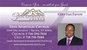 Diseño de Tarjeta de Presentación por iD_intelligentDesign para Zion Apstolic Church, Inc. | Diseño: #3203183
