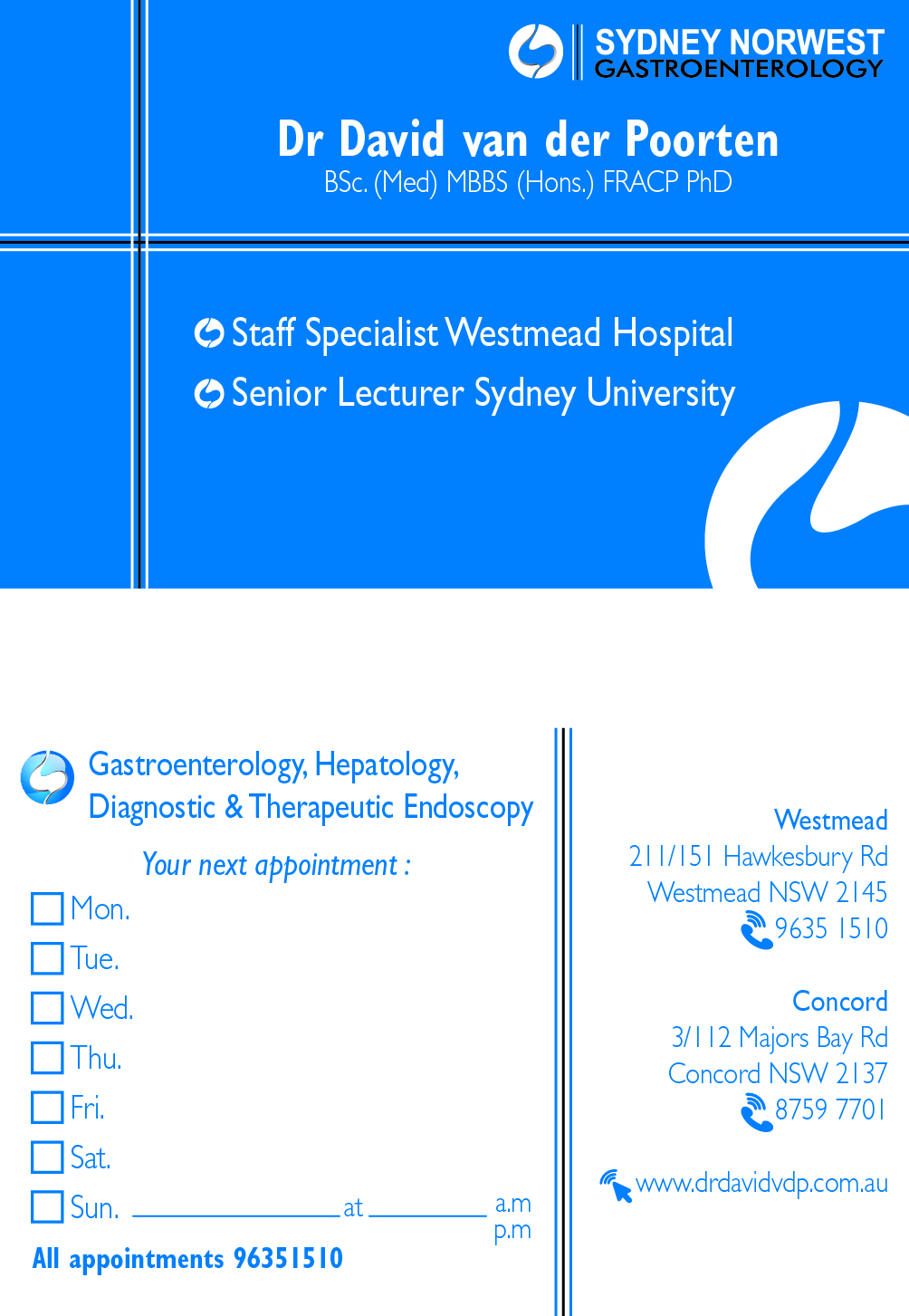 Business Card Design by hans15 for Sydney Norwest Gastroenterology | Design #3189759