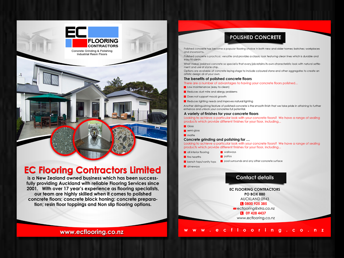 Diseño de Brochure por ESolz Technologies para EC Flooring Contractors Limited | Diseño #3221340