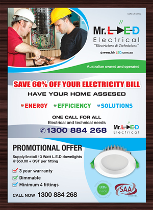 Design de Flyer par Sbss pour Mr L.E.D Electrical Pty Ltd | Design : #3240634