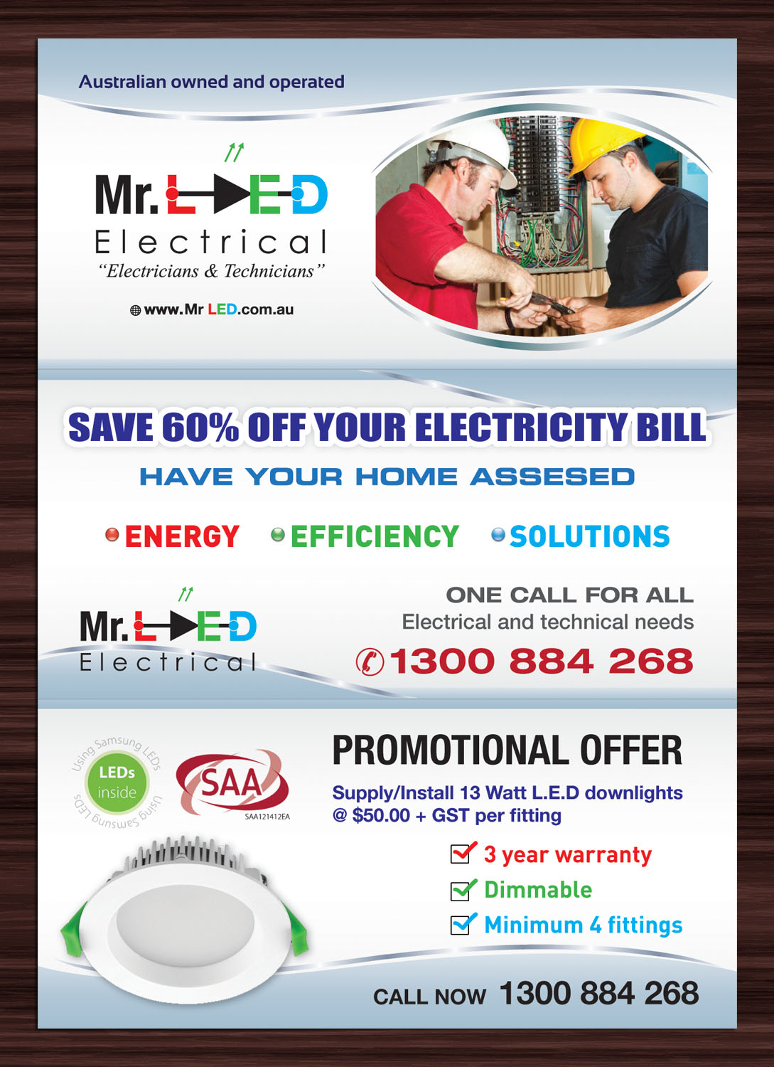 Diseño de Flyer por Sbss para Mr L.E.D Electrical Pty Ltd | Diseño #3240636