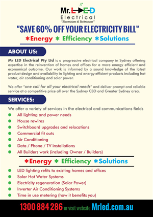 Design de Flyer par HAMDIYA pour Mr L.E.D Electrical Pty Ltd | Design : #3244172