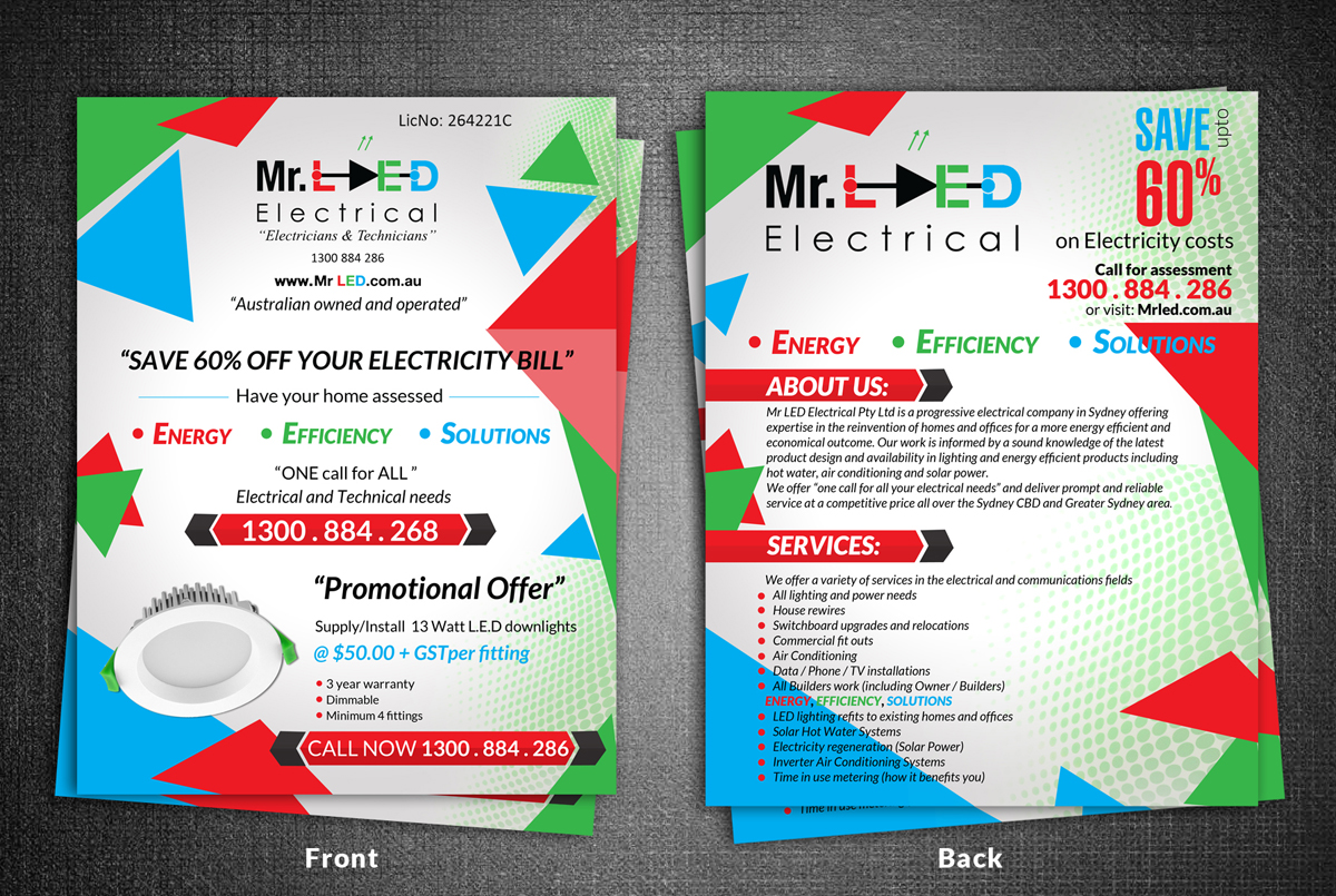 Flyer Design by ESolz Technologies for Mr L.E.D Electrical Pty Ltd | Design #3235188