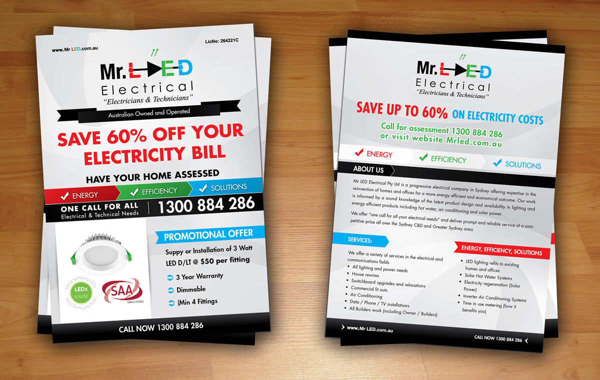 Flyer Design by georgy55ke for Mr L.E.D Electrical Pty Ltd | Design #3277092