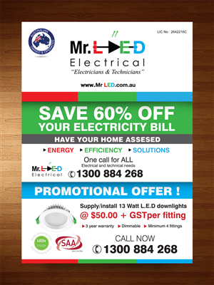 Flyer Design by rkailas for Mr L.E.D Electrical Pty Ltd | Design: #3297189