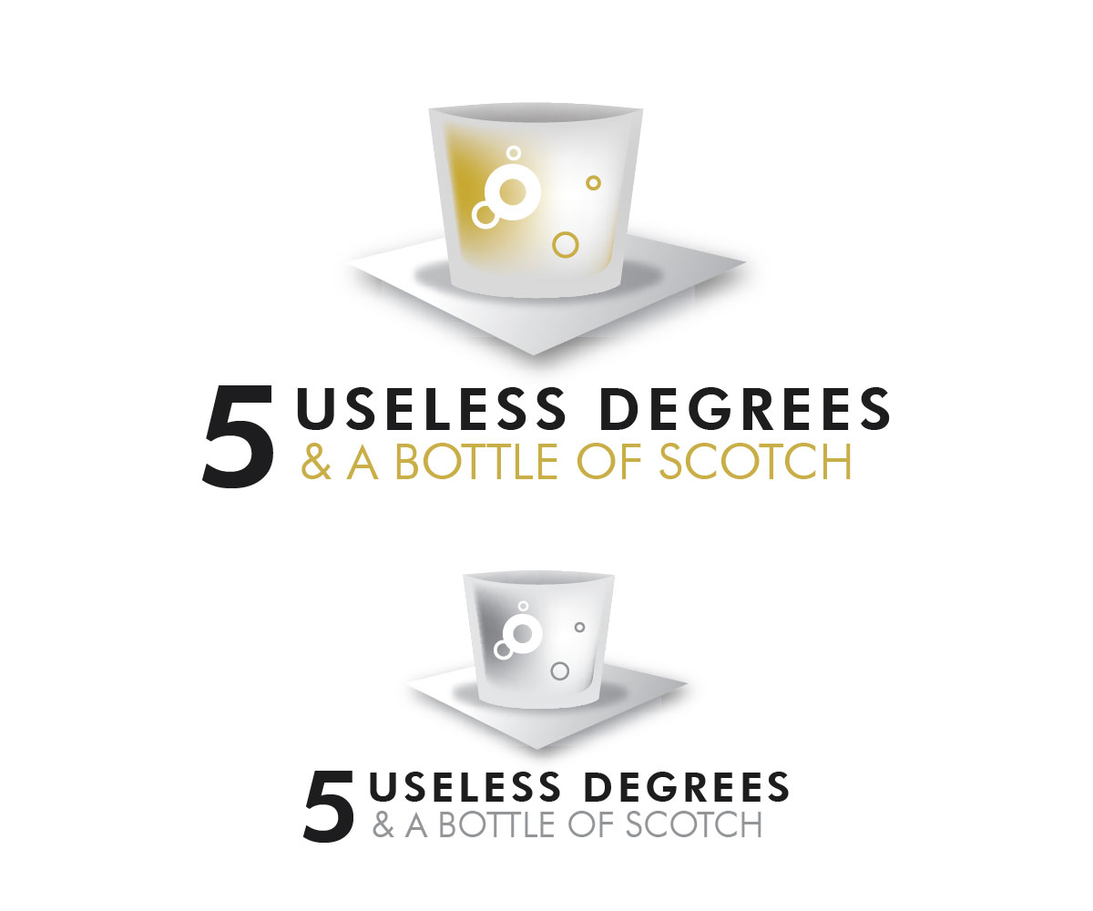 Logo Design by Two Color Design for 5 Useless Degrees & A Bottle of Scotch | Design #3275036