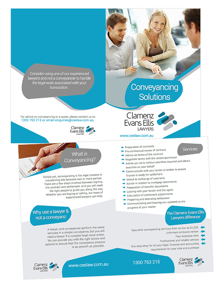 Brochure Design by creationz2011 for Clamenz Evans Ellis Lawyers | Design #3263953