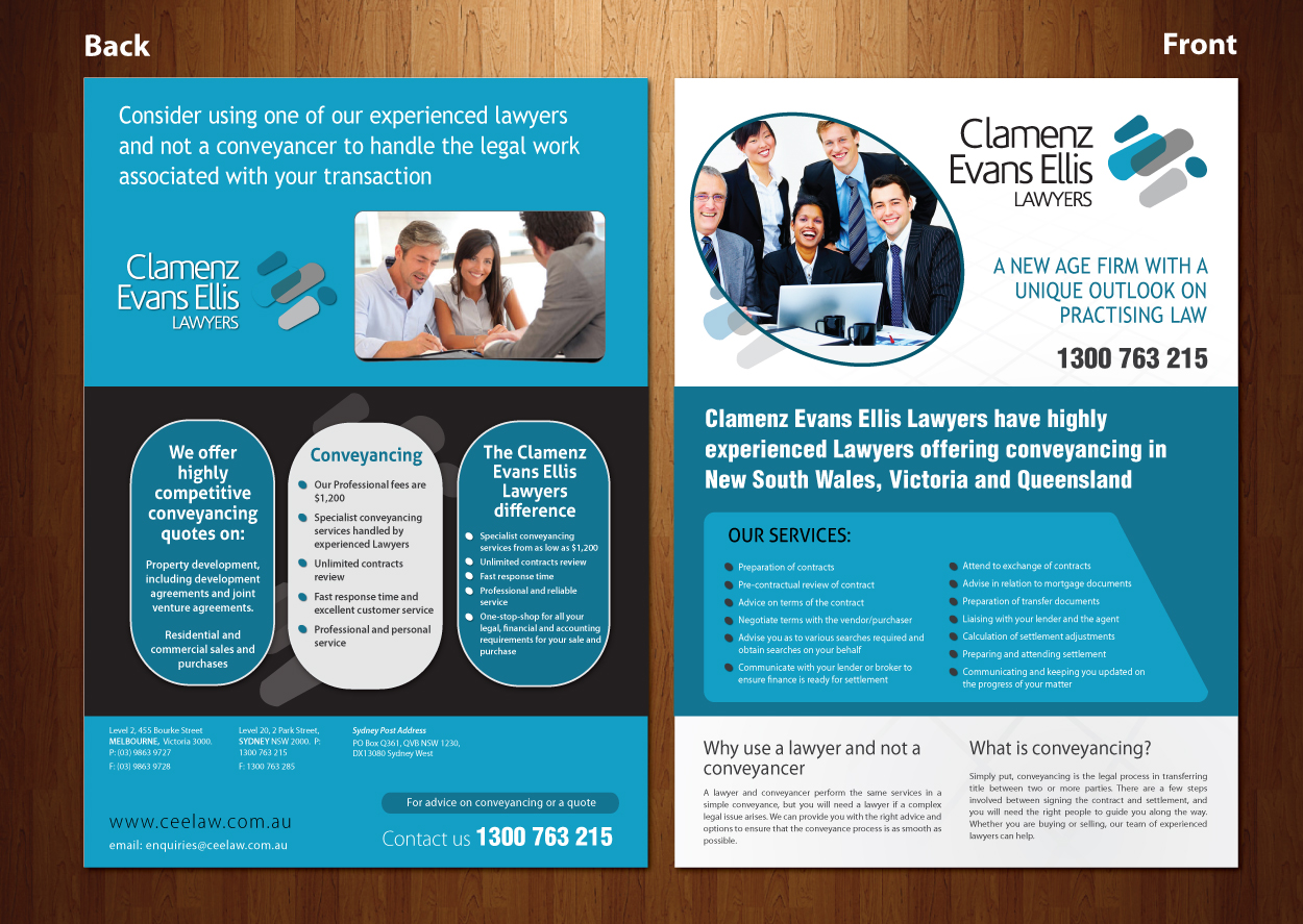 Brochure Design by meet007 for Clamenz Evans Ellis Lawyers | Design #3258883