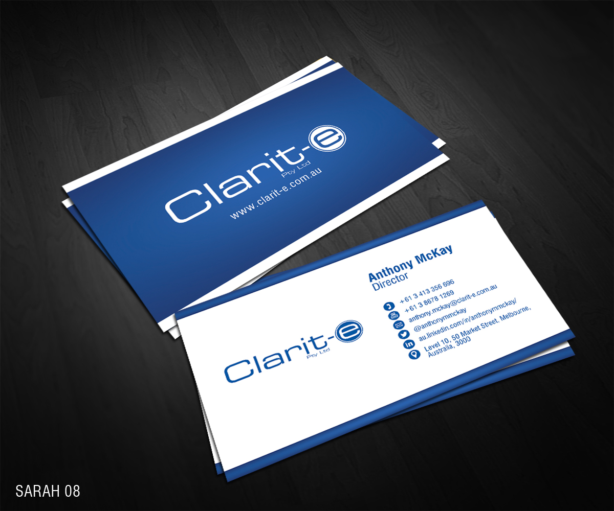 Business Card Design by Sarah Haroon for Clarit-e Pty Ltd | Design #3230901