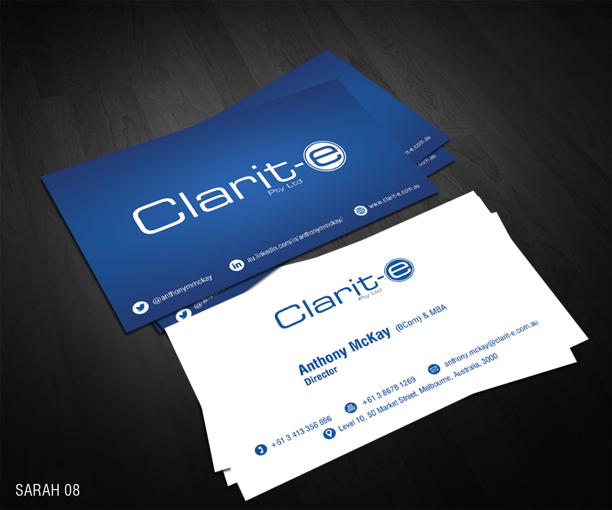 Business Card Design by Sarah Haroon for Clarit-e Pty Ltd | Design #3264637
