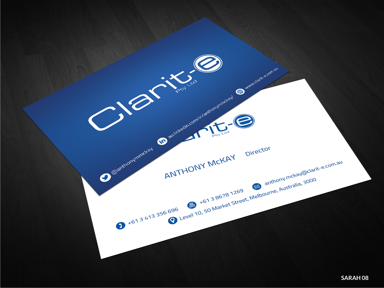 Business Card Design by Sarah Haroon for Clarit-e Pty Ltd | Design #3268810