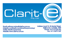 Business Card Design by akshay.kak for Clarit-e Pty Ltd | Design #3242305