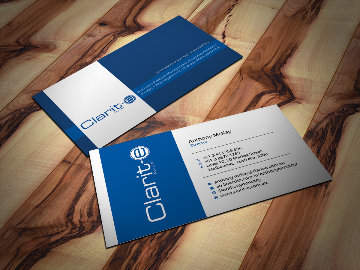 Design de Carte de Visite par Scorpius design pour Clarit-e Pty Ltd | Design #3270180