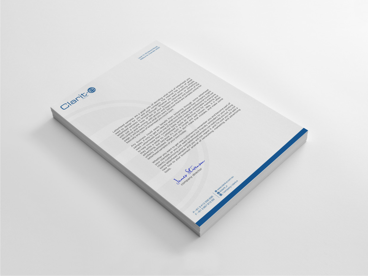 Letterhead Design by Atvento Graphics for Clarit-e Pty Ltd | Design #3240262