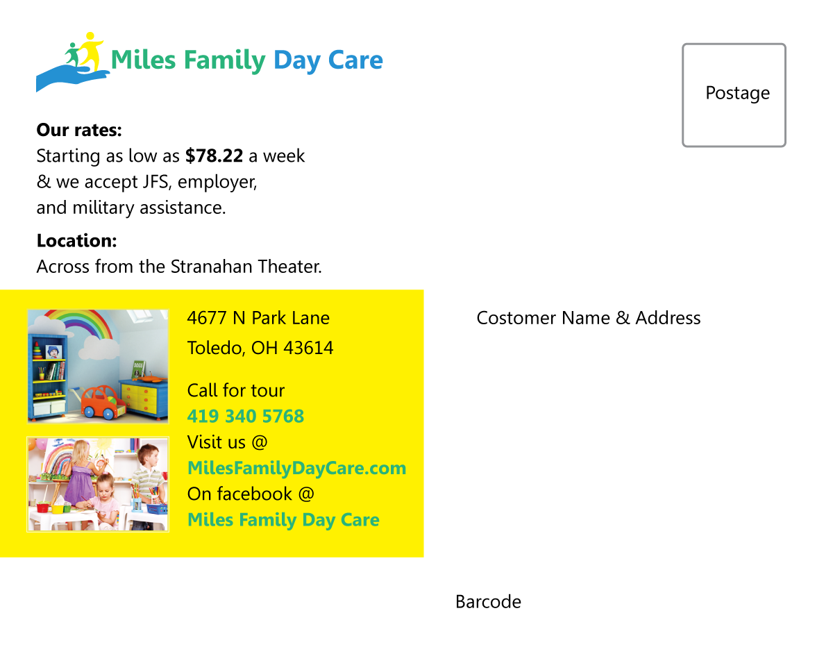 Postcard Design by sandeshnarvekar for Miles Family Day Care | Design #3246238