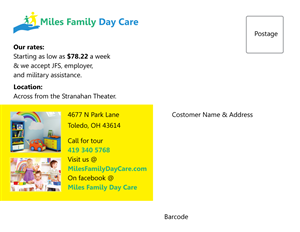 Postkarten-Design von sandeshnarvekar für Miles Family Day Care | Design #3246238