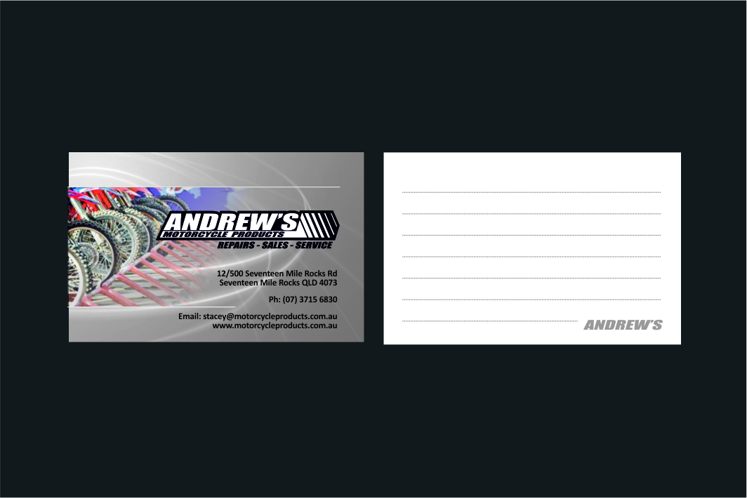 Business Card Design by inspirodesign for Andrew's Motorcycle Products | Design #3251303