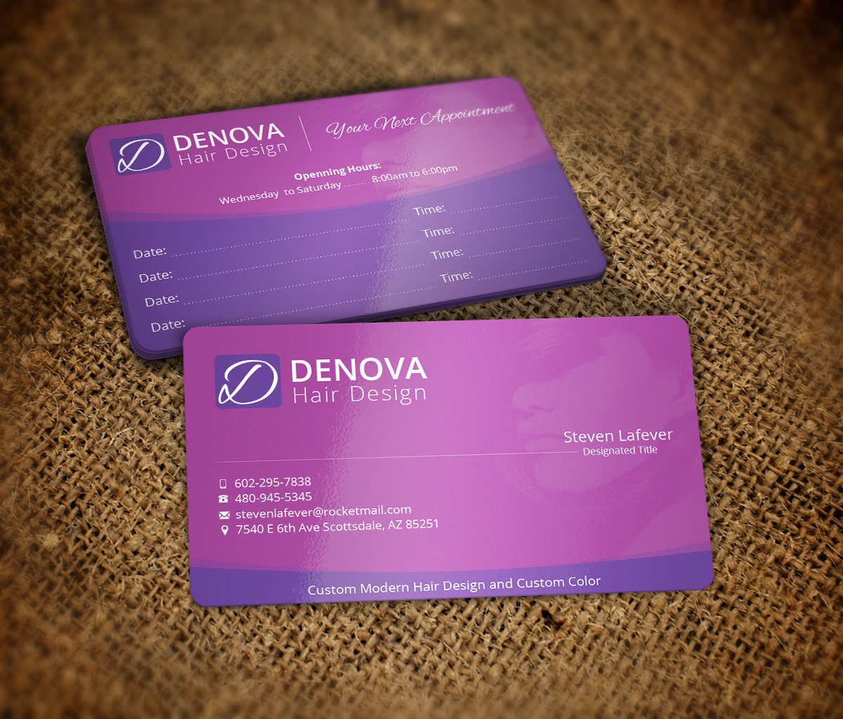 Business Card Design by Nelsur for denova hair design | Design #3267346