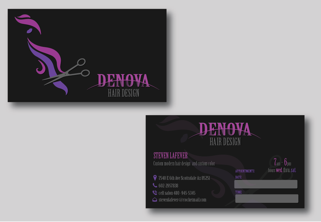 Business Card Design by green82 for denova hair design | Design #3276599