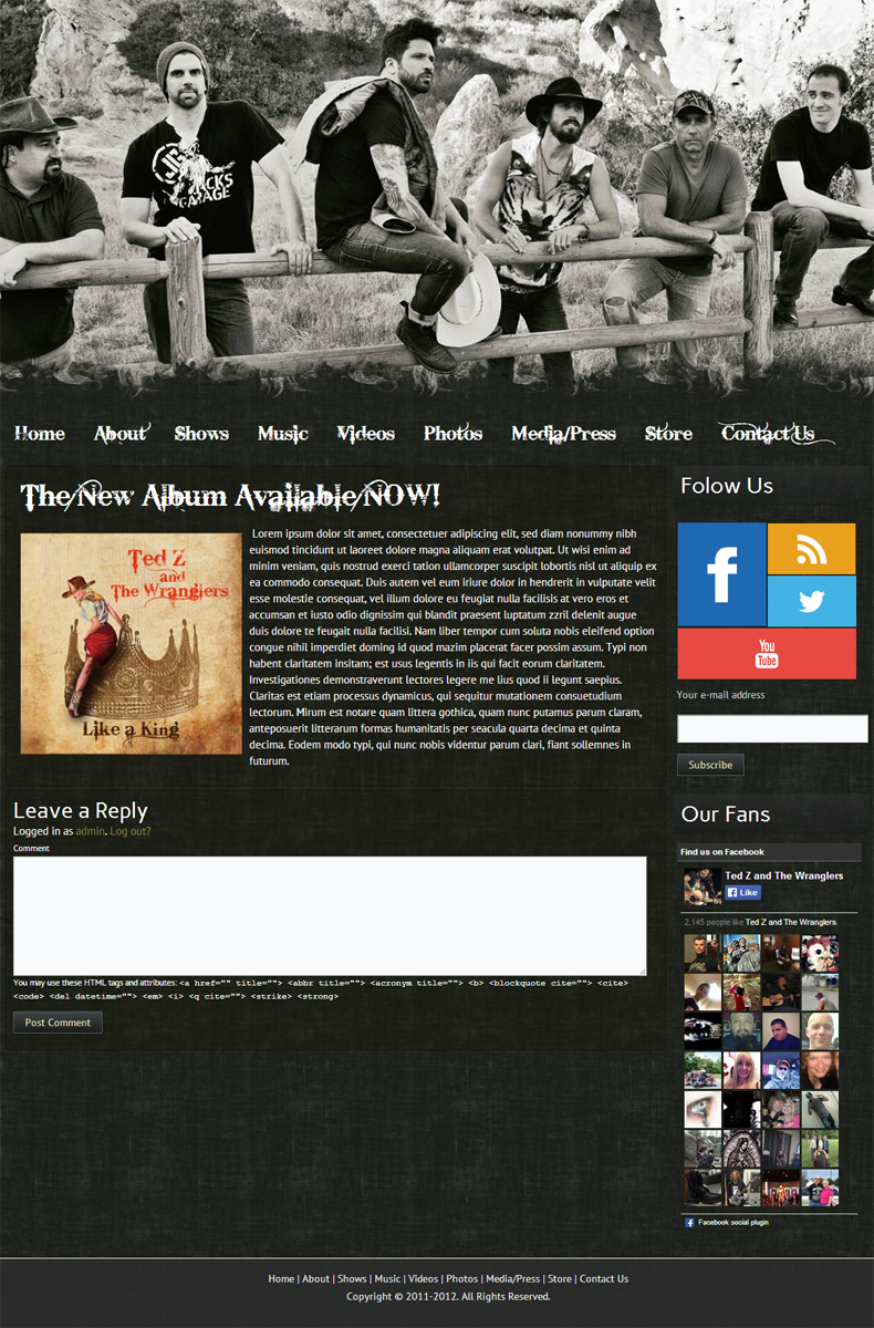 Web Design by WebOne for Ted Z and The Wranglers | Design #3330422